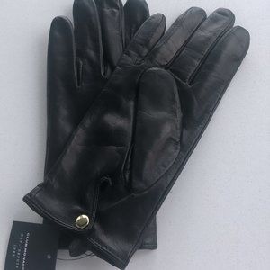 Club Monaco Black Leather Gloves with Gold Clip